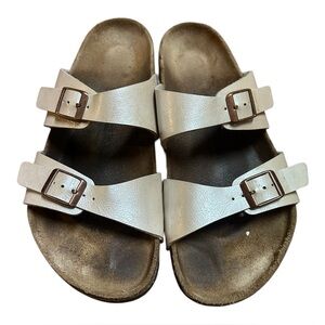 Birkenstock White Double-Buckle Slide Sandals